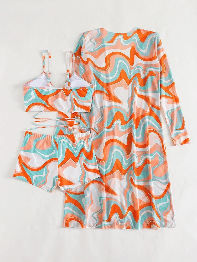 Bandage taille haute Bikini Set Cover Up maillot de bain pour les femmes