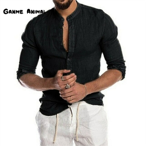 Men Fashion Long Sleeve Casual Linen Shirt