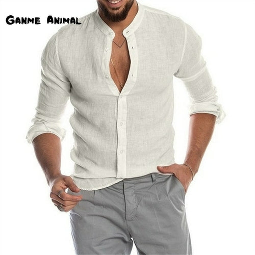 Men Fashion Long Sleeve Casual Linen Shirt