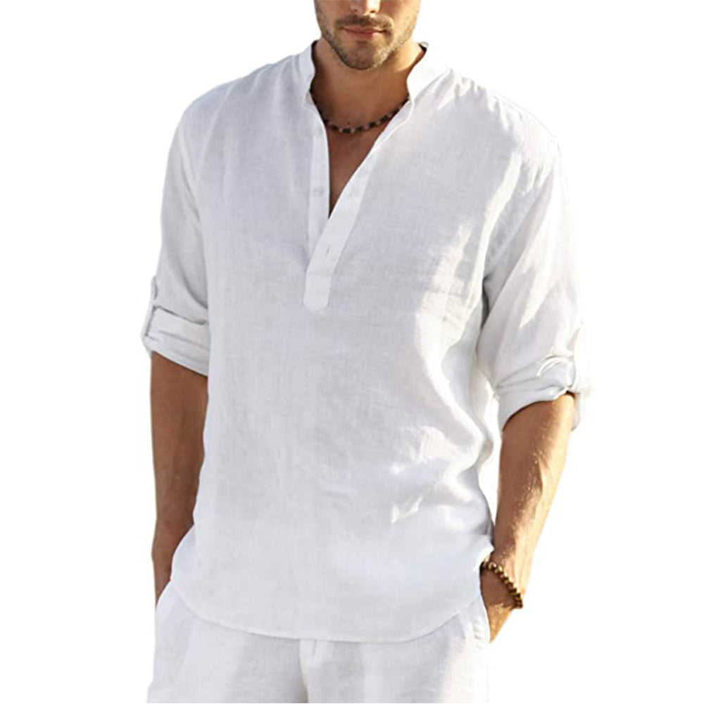 Men  Casual Blouse Cotton Linen Shirt