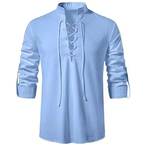 Men's V neck shirt Fashion Vintage Thin Long Sleeve