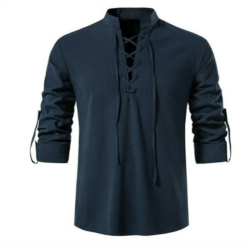 Men's V neck shirt Fashion Vintage Thin Long Sleeve