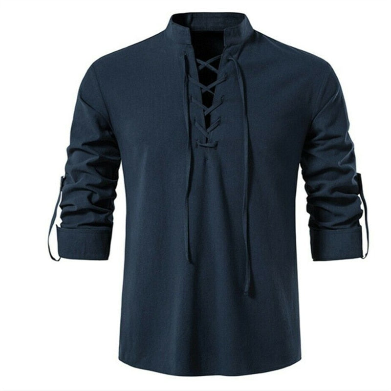 Men's V neck shirt Fashion Vintage Thin Long Sleeve