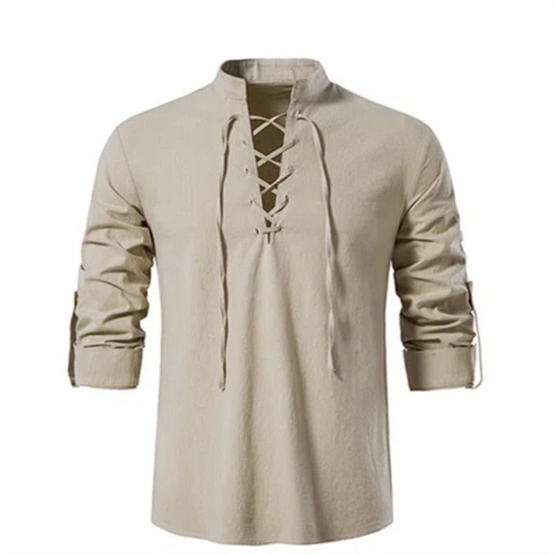 Men's V neck shirt Fashion Vintage Thin Long Sleeve