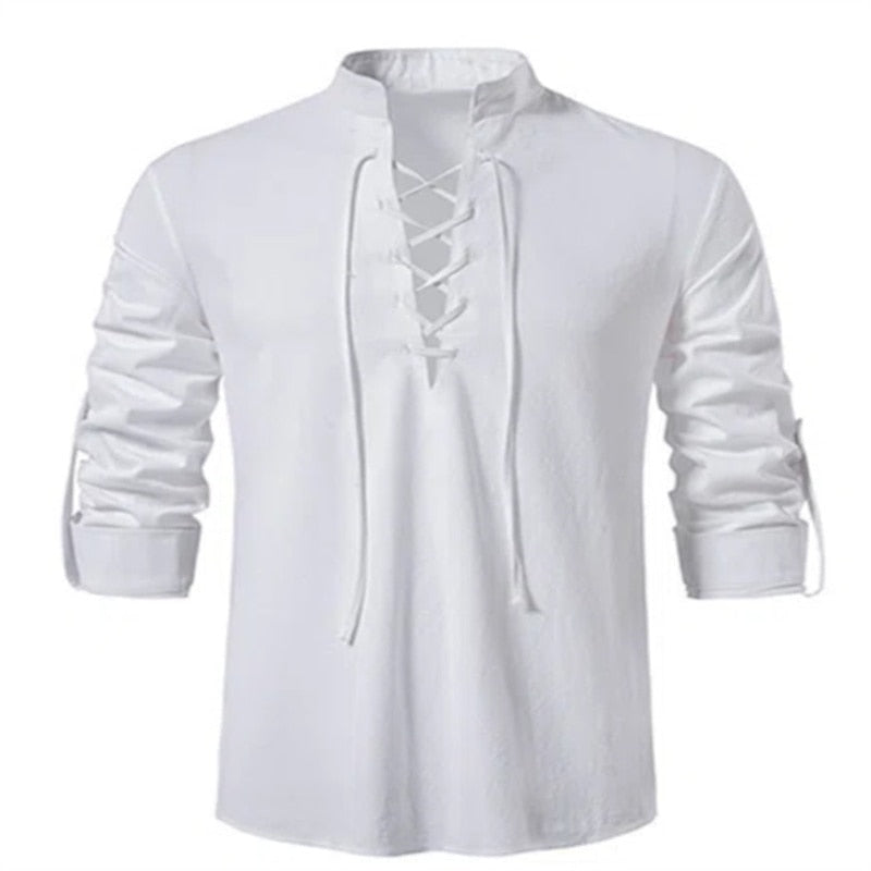 Men's V neck shirt Fashion Vintage Thin Long Sleeve