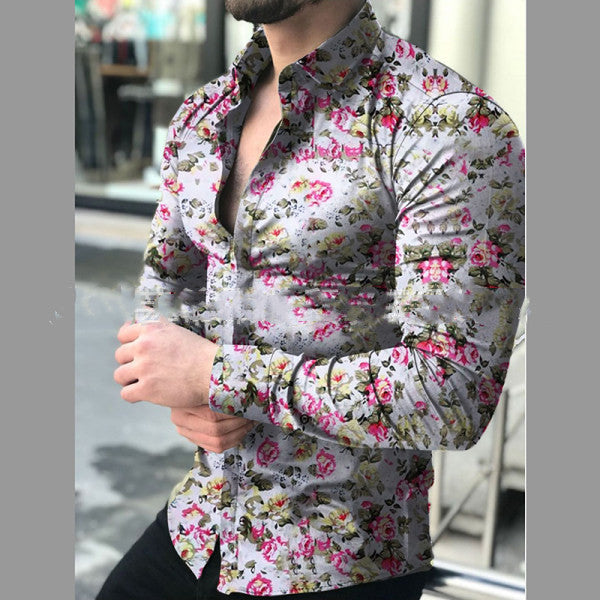 Camisa estampada de solapa de moda para hombre.