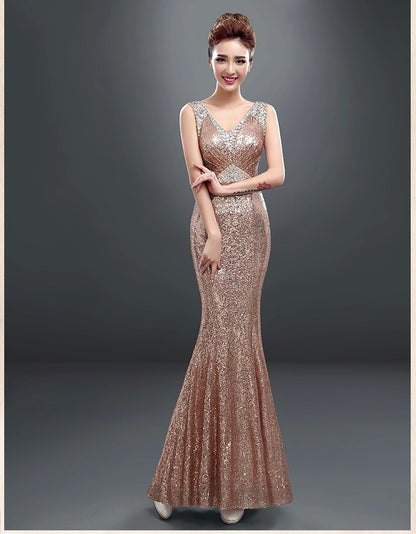 New spring and Korean long banquet winter evening dress ladies wine suit bride fashion host dress female