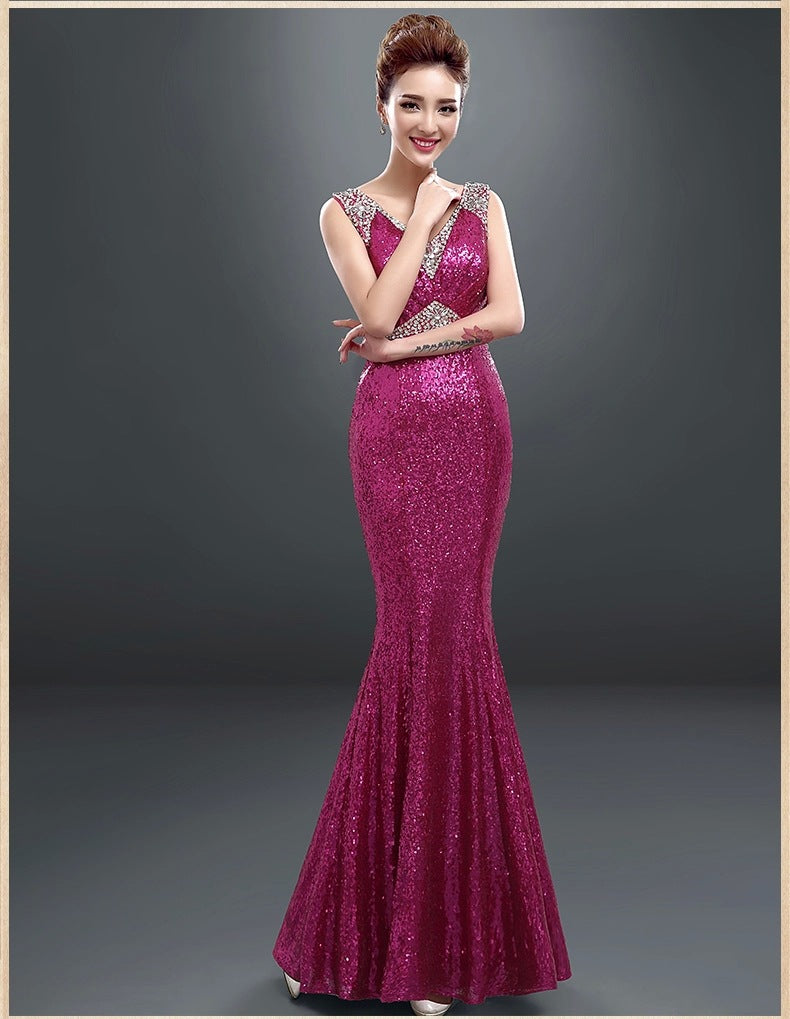 New spring and Korean long banquet winter evening dress ladies wine suit bride fashion host dress female