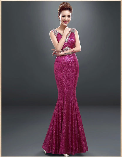 New spring and Korean long banquet winter evening dress ladies wine suit bride fashion host dress female