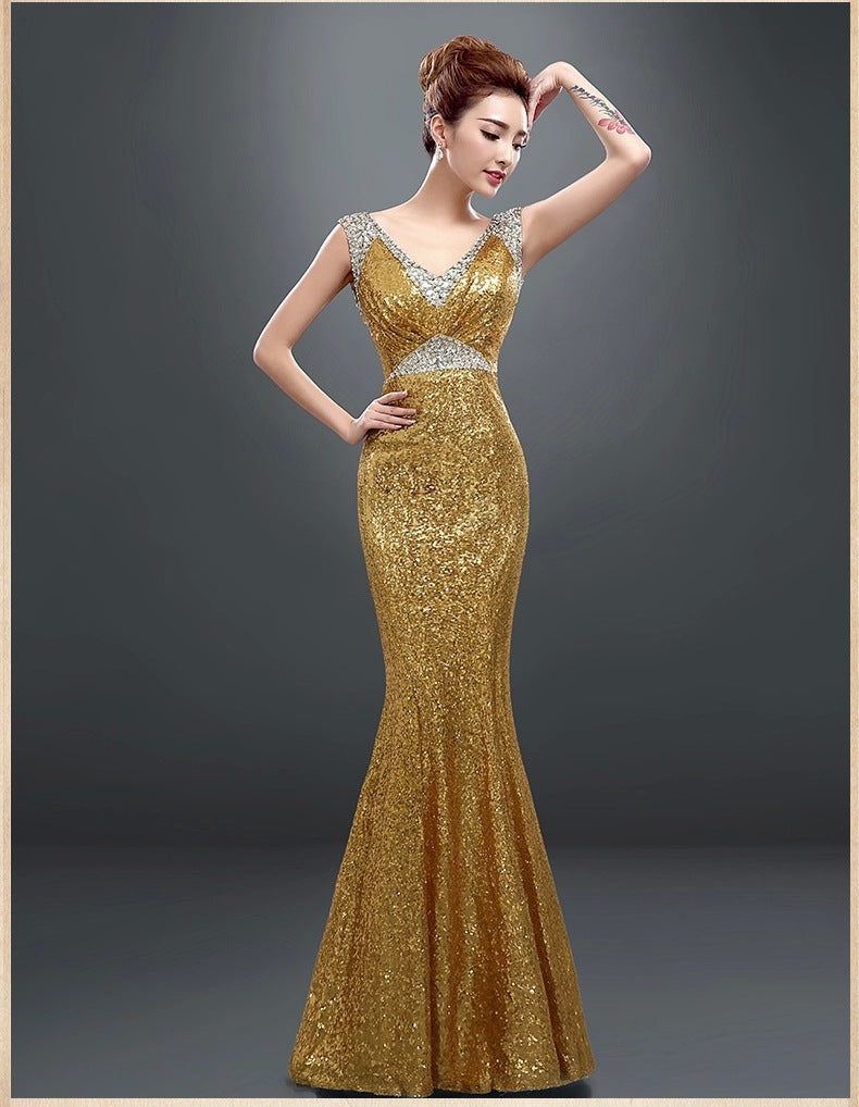 Nouveau printemps et coréen long banquet hiver robe de soirée dames vin costume mariée mode hôte robe femme