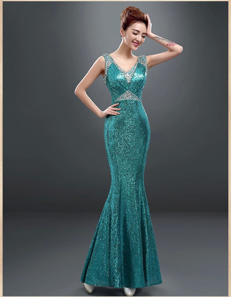 Nouveau printemps et coréen long banquet hiver robe de soirée dames vin costume mariée mode hôte robe femme