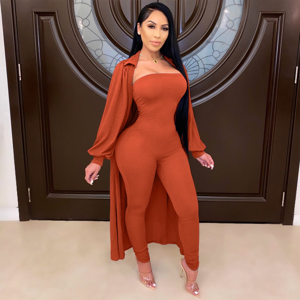 Cape deux pièces côtelée sexy à fines rayures