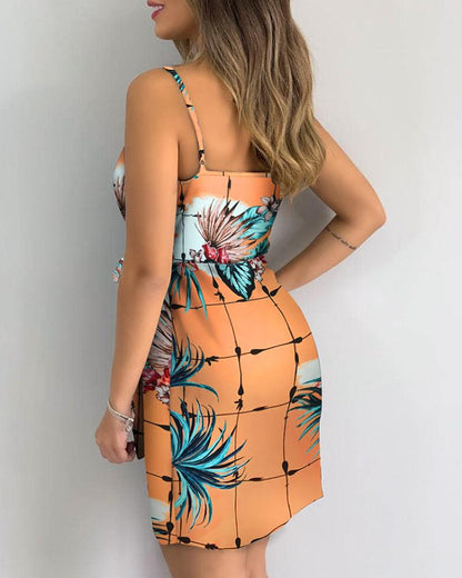 Vestido casual con estampado de cuello en V para mujer