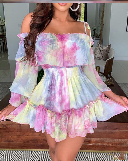 Women Color Ruffle Dress