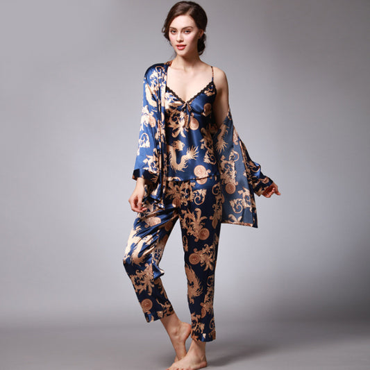 Women Three-Piece Silk Pajamas