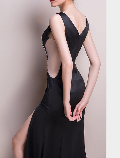 Deep V-neck Slim Annual Women's Long Dress