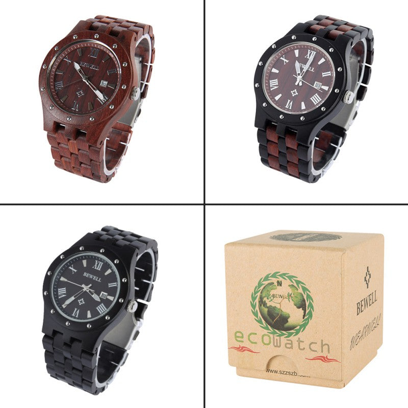 Men Luminous Hands Fashion Casual Auto Date Wooden Wristwatch