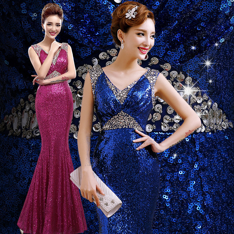 Nouveau printemps et coréen long banquet hiver robe de soirée dames vin costume mariée mode hôte robe femme