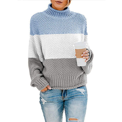 Thick Line Color Matching High Neck Pullover