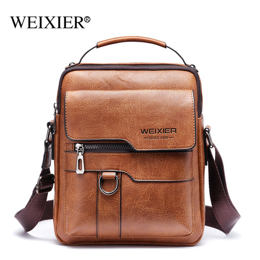 Men's PU Leather Retro Shoulder Diagonal  Casual Handbag Travel Backpack