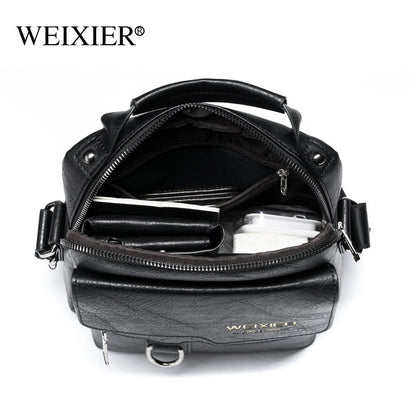 Men's PU Leather Retro Shoulder Diagonal  Casual Handbag Travel Backpack