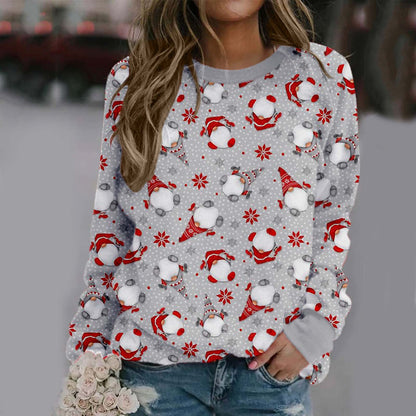 Christmas Printed Long Sleeve Loose Sweatshirt