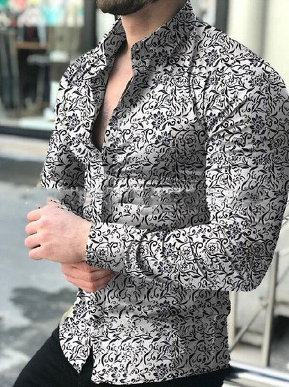 Camisa estampada de solapa de moda para hombre.