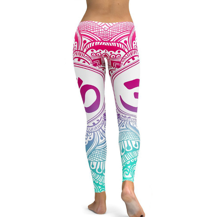 New Blue Decolorization Mandala Leggings Women Plus Size XL Athletic Yoga Leggings Running Fitness Workout Pants