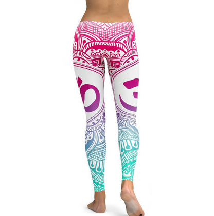 New Blue Decolorization Mandala Leggings Women Plus Size XL Athletic Yoga Leggings Running Fitness Workout Pants