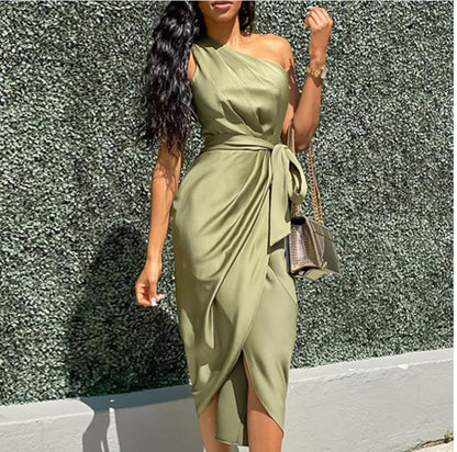 Women Slanting Shoulders Irregular Straps Dress