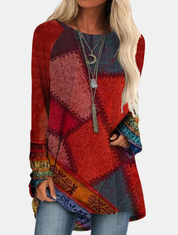 Camiseta de manga larga con estampado de moda para mujer de talla grande de otoño e invierno