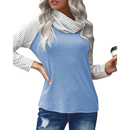 Camiseta de manga larga para mujer con cuello alto a rayas de moda superior