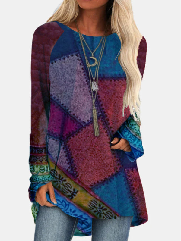 Camiseta de manga larga con estampado de moda para mujer de talla grande de otoño e invierno