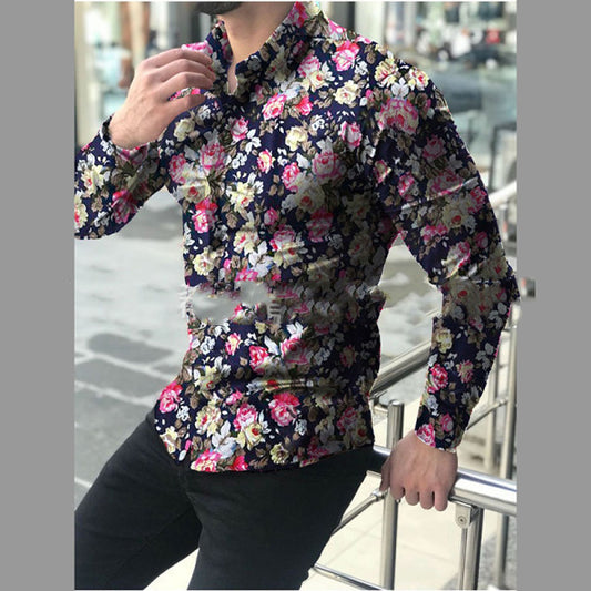 Camisa estampada de solapa de moda para hombre.