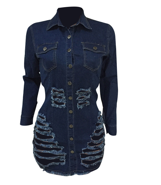 Shredded Denim Casual Dress