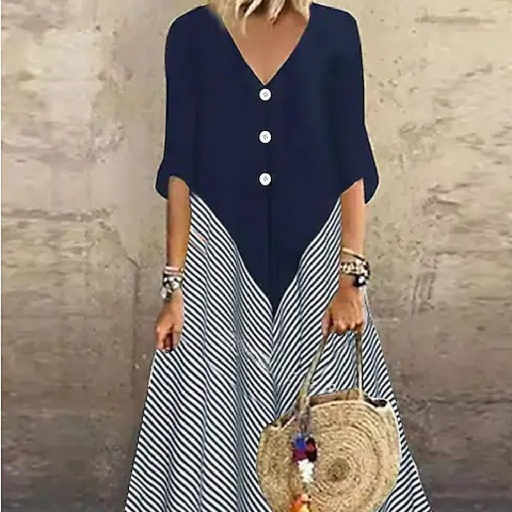 Robe rayée à manches moyennes pour femmes