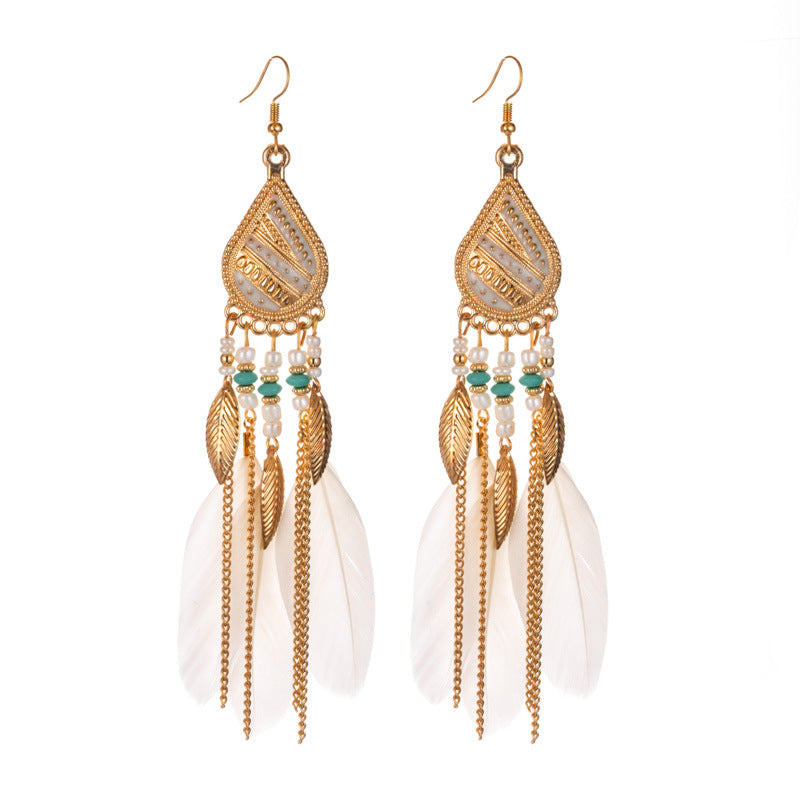 Boucles d'oreilles plumes et boucles d'oreilles perles