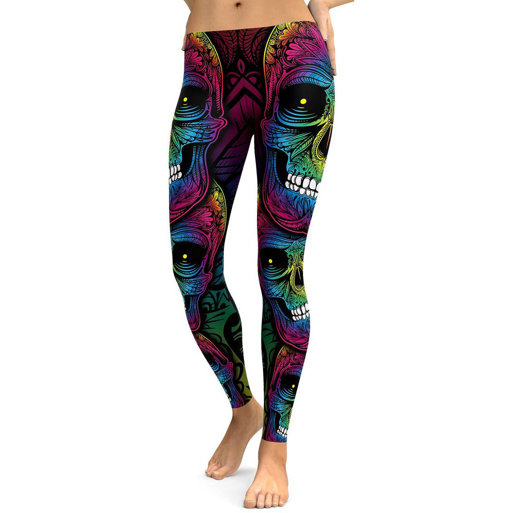 Rainbow Skull Leggings Mujer Tallas grandes Leggings Entrenamiento Casual Cintura alta Pantalones delgados S ~ 4XL Leggings de talla grande 