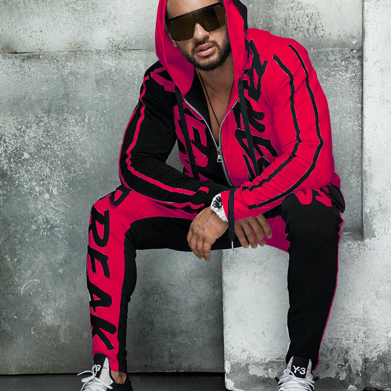 Cárdigan con cremallera a juego de colores con letras y capucha para traje deportivo para hombre