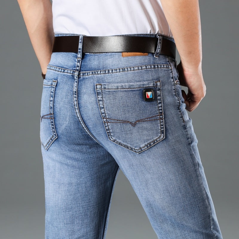 Pantalon jeans droit décontracté bleu clair à la mode