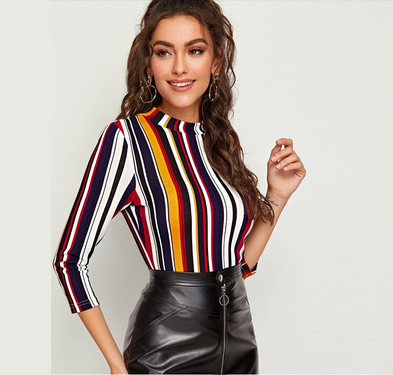 Elegant Colorful Striped Top Blouse