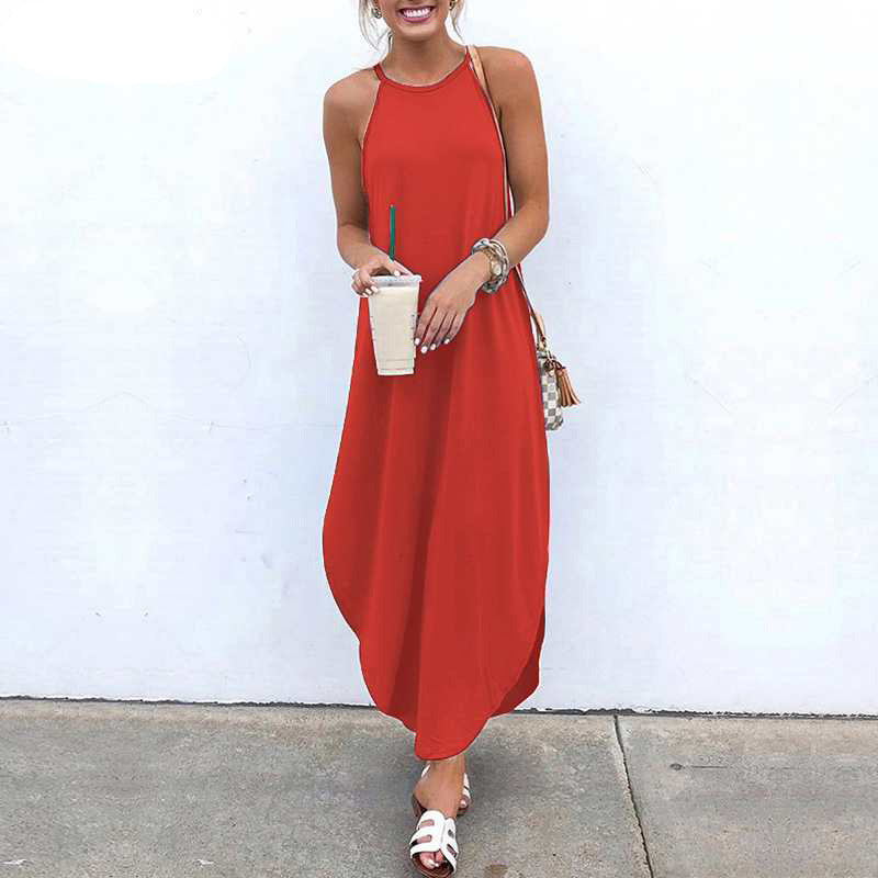 Women Sling Sleeveless Irregular Long Dress