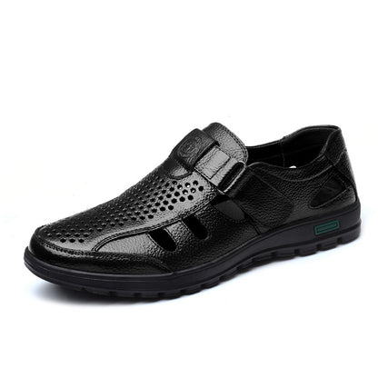 Sandalias transpirables huecas de cuero para hombres