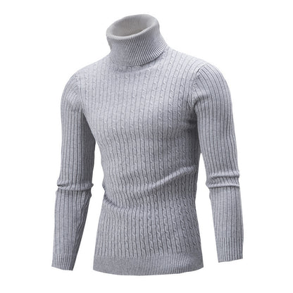 Pull col roulé en tricot coupe slim pour hommes de couleur unie