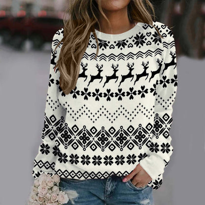 Christmas Printed Long Sleeve Loose Sweatshirt