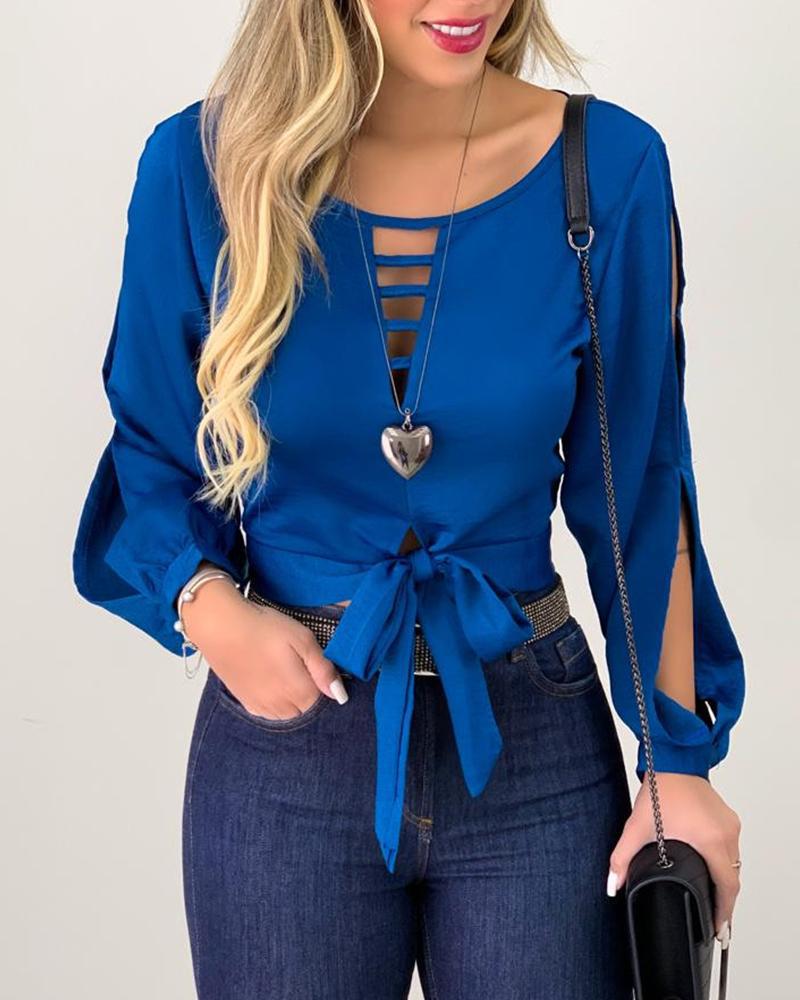 Tie Front Cut Out Lace-Up Top