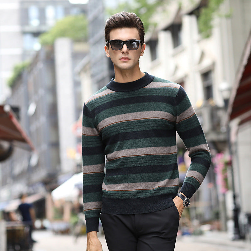 Cardigan en tricot rayé à col roulé pour hommes