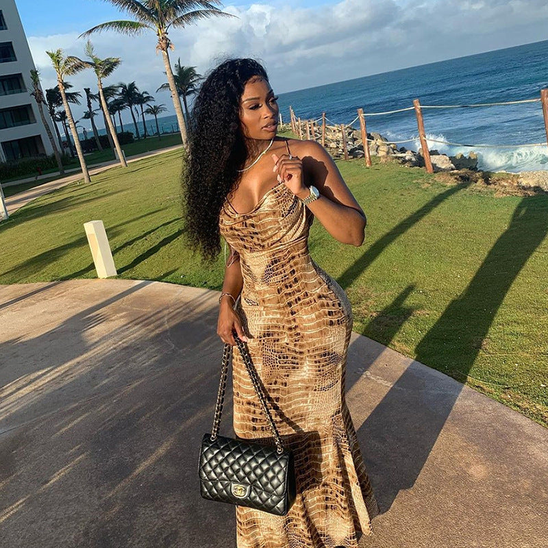 Vestido de cola de pez sin espalda para mujer