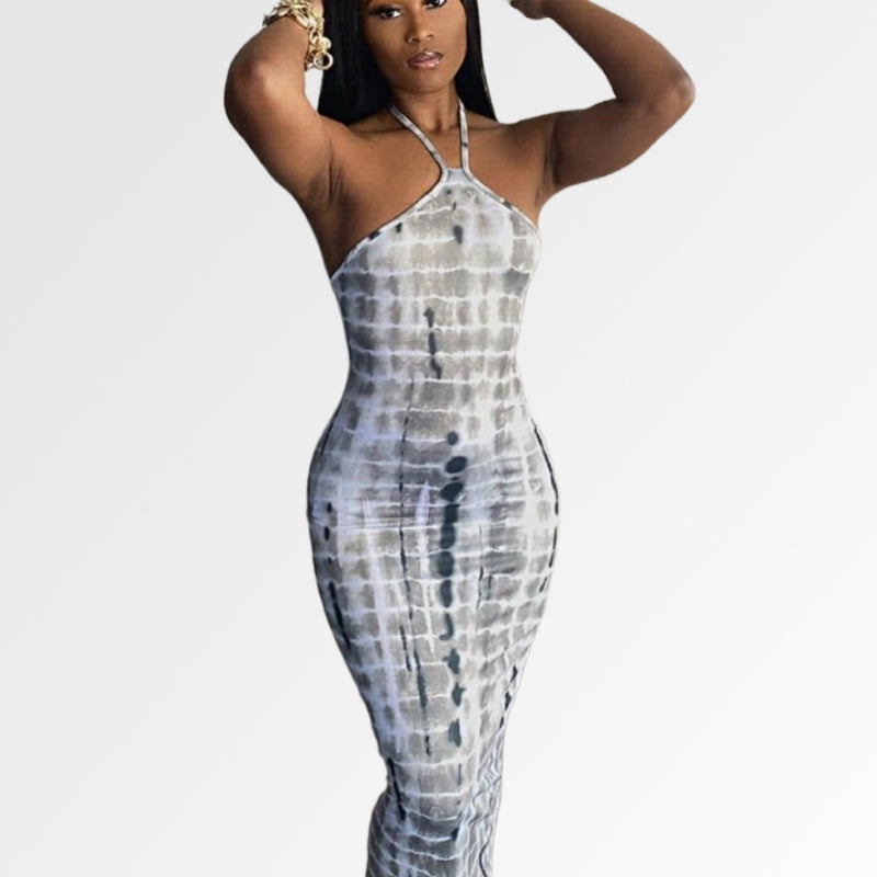 Robe dos nu en dentelle imprimée