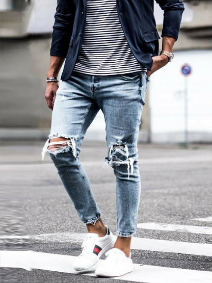 Jeans décontractés en denim déchiré pour hommes